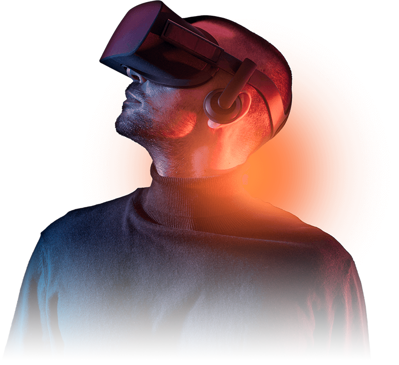 Homem conectado na tecnologia, usando uma óculos de realidade aumentada e utilizando Wifi 6